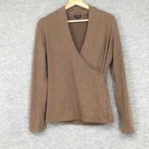 Talbots Sweater Small Petite Brown Wrap Surplice Long Sleeve Knit Stretch